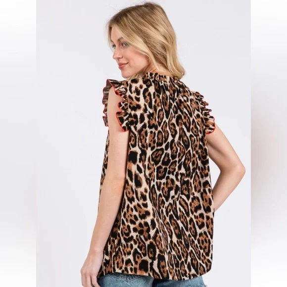 Leopard Print Ruffle Sleeve Top - Picture 5 of 5